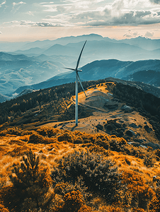风力发电机组图片摄影照片_高山上的风力发电机