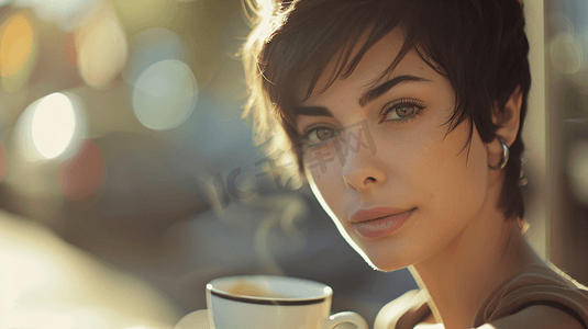 冬天温暖喝奶茶咖啡的女性摄影配图