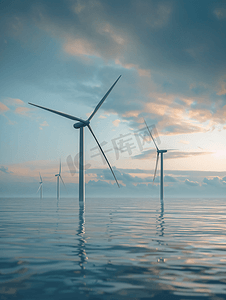 海上风力发电摄影照片_清洁能源的海上风力涡轮机