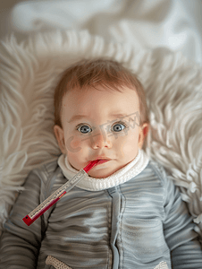 女宝宝图片摄影照片_外国婴儿量体温