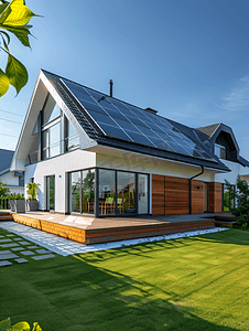 光伏屋顶摄影照片_现代家庭的太阳能电板