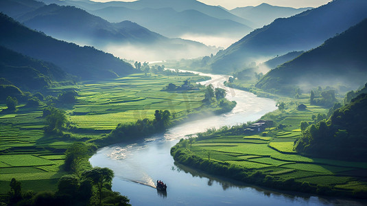 中国风圆形山水摄影照片_乡村田园农村生活航拍风景山水