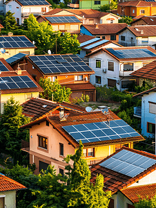 住宅屋顶的太阳能发电板