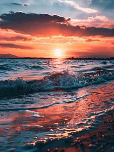 风景摄影照片_夕阳下的海滩