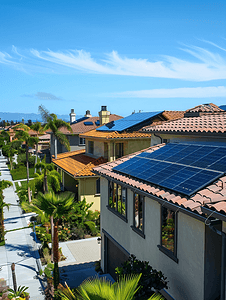 住宅屋顶的太阳能发电板