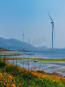 山东威海海边的风力发电机