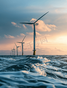 海上风力发电摄影照片_清洁能源的海上风力涡轮机