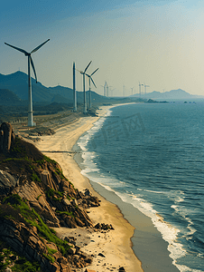山东威海海边的风力发电机