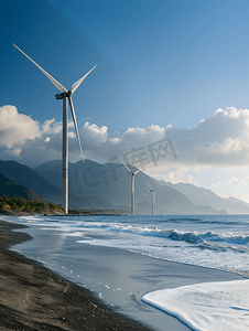 环保电力摄影照片_海边环保风能发电风光