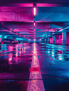 霓虹炫酷的停车场