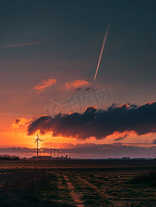 美丽夕阳下的风力发电机