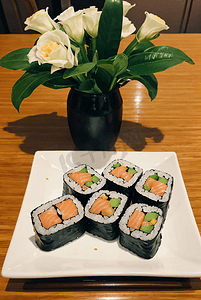 三文鱼海苔寿司摄影图3