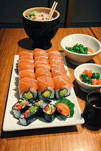 三文鱼海苔寿司摄影图7