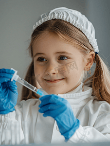 核酸检测图片摄影照片_接受核酸检测的小女孩