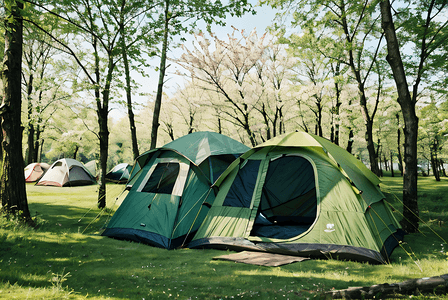 春季山间搭帐篷露营摄影图3