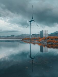 茶卡盐湖图片摄影照片_茶卡盐湖风力发电厂