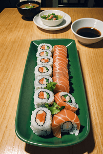 三文鱼海苔寿司摄影图