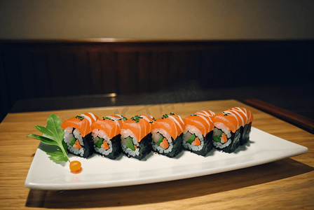 盘子里的三文鱼寿司摄影图片3