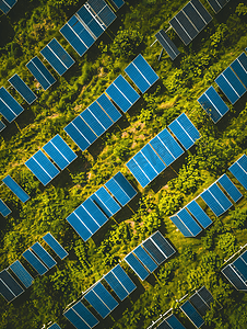 环保排放摄影照片_公园里排放整齐的太阳能电池板