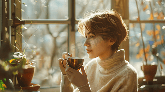 文艺摄影照片_喝奶茶咖啡的女性摄影22