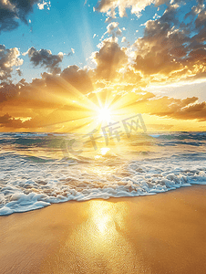 日落沙滩太阳新能源