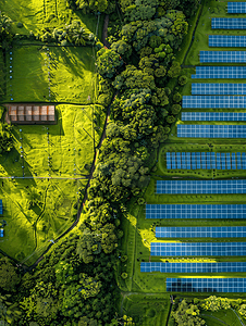 太阳能电池板图片摄影照片_太阳能电池板农场俯瞰图