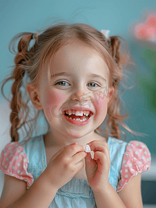 虫牙摄影照片_被检查牙齿的小女孩
