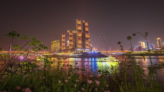 重庆来福士春天花卉夜景模板