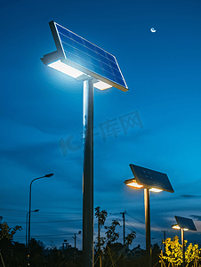 路灯照明摄影照片_太阳能路灯碳中和新能源