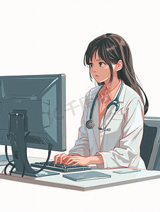 医疗专家坐在电脑前会诊