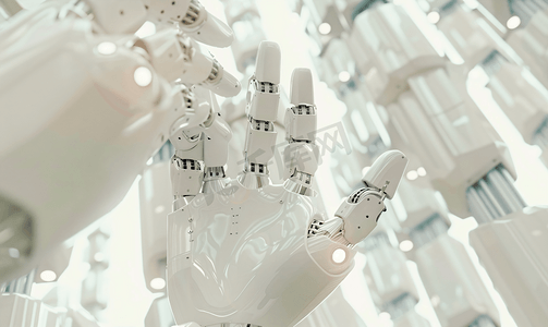 创新创造摄影照片_白色机器人手创造未来技术结构 3d renderi