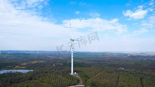 航拍山顶新能源风力发电风轮机实拍素材
