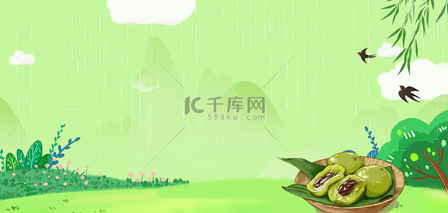 清明雨背景背景图片_清明节青团卡通传统节日背景
