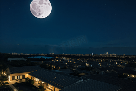 圆月光摄影照片_夜空下的圆月摄影配图3