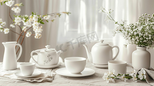 精致白色陶瓷茶壶套的摄影14高清摄影图
