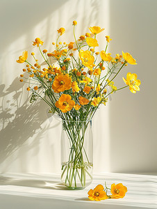 春天窗台上黄色的鲜花图片