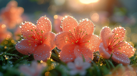 装饰可爱粉色花朵立体描绘摄影照片