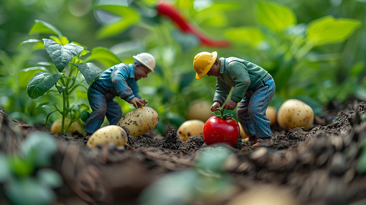 ai卡通摄影照片_卡通小人种植农场摄影照片