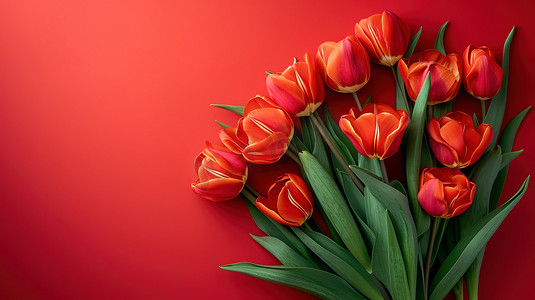 唯美女神节摄影照片_女神节红色场景郁金香花朵花束的摄影10图片