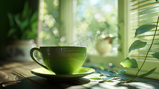 清新室内桌上咖啡杯的摄影3高清图片