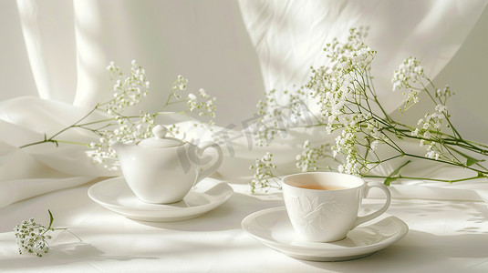 精致白色陶瓷茶壶套的摄影4摄影配图