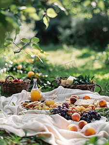田园式户外野餐美食水果摄影配图