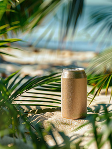 罐子图片摄影照片_汽水罐子沙滩产品拍摄图片