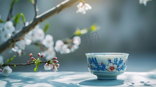 青花瓷茶杯摄影照片_中式青花瓷茶碗的摄影19摄影照片