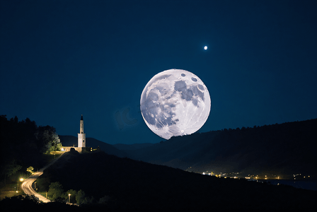 夜空下的圆月摄影配图2