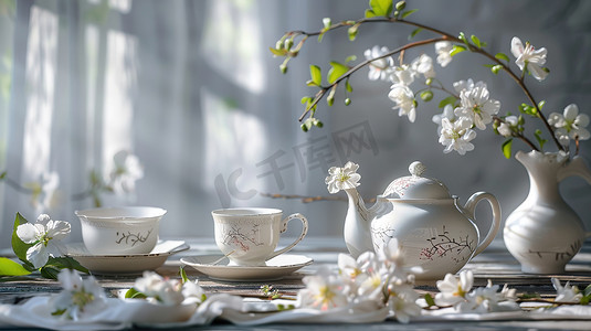 精致白色陶瓷茶壶套的摄影3摄影图