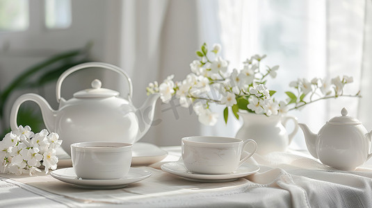 精致白色陶瓷茶壶套的摄影12摄影图