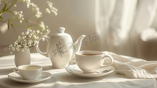 精致白色陶瓷茶壶套的摄影5图片