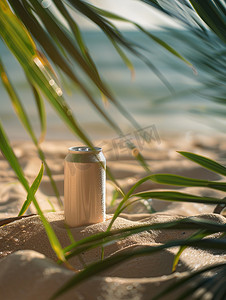 汽水罐子沙滩产品拍摄高清图片