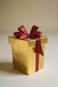 精致礼盒礼物摄影照片_精致的金色礼物盒摄影图